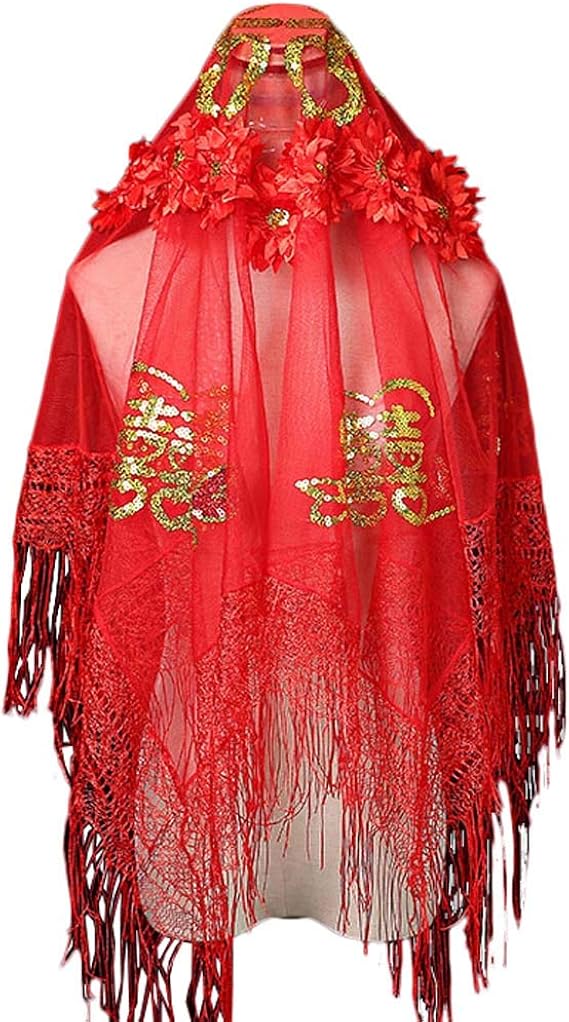 Traditional Chinese Wedding Bridal Veil Red Head Scarf A18 at Amazon