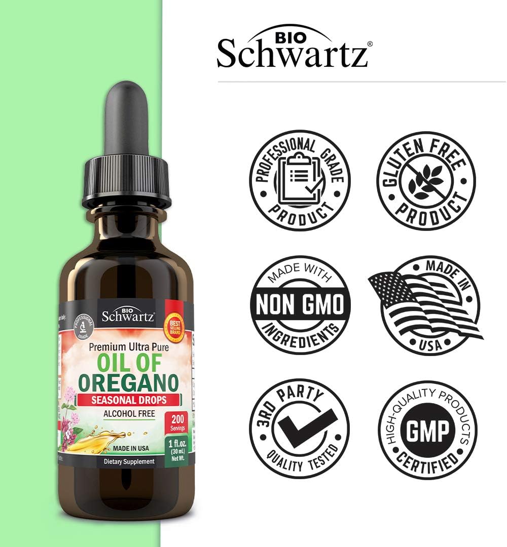 Oregano Oil - Premium Ultra Pure Formula for Immune Support - Made with Organic Oils - Promotes Respiratory Health - 0 Calorie Vegan Seasonal Drops - Alcohol, GMO & Filler Free - 200 Servings: Health & Personal Care