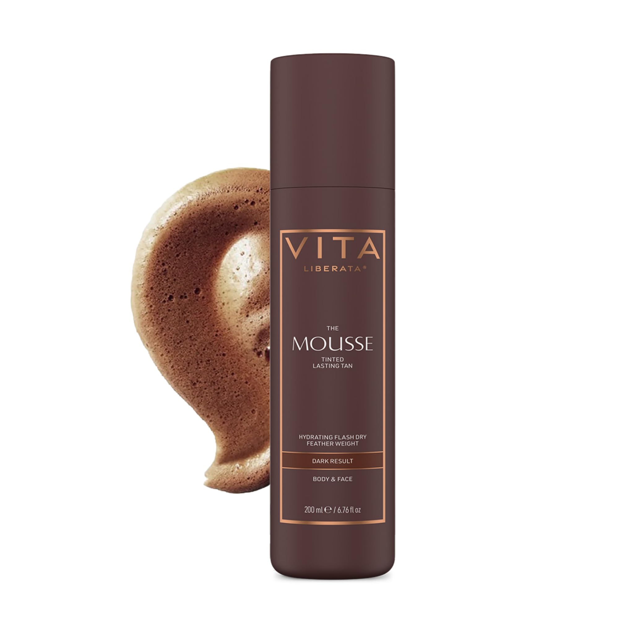 VITA LIBERATA Tinted Self Tanner Mousse - Dark 200ml, Lightweight & Fast Drying Formula, Tinted For Easy Application, Lasting Tan, Formulated with Organic Aloe Vera & Hyaluronic Acid