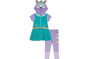 Paw Patrol Girls Hooded Cosplay T-Shirt Dress and Leggings Outfit Set Toddler to Little Kid Sizes (2T - 7-8)