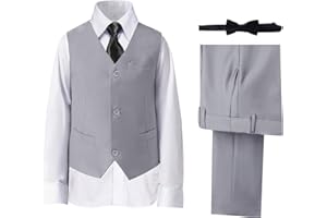 DHTS Boys' Suits Formal Slim Fit Tuxedo Boys Vest and Pants Set for Teens Dress Clothes Wedding Outfit with Tie and Bow Tie