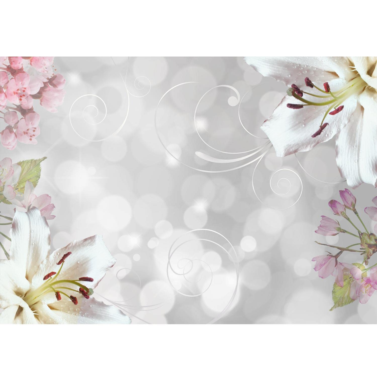 Runa Art Wallpaper 396 x 280 cm Flowers Lilies Non-Woven Decoration Print Wall Mural Living Room - Made in Germany - Gray 9125012c