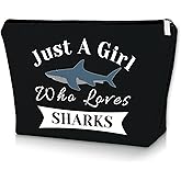 Shark Themed Black Makeup Bag - Animal Lover's Cosmetic Bag for Women, Perfect for Shark Week, Graduation, Christmas or Travel