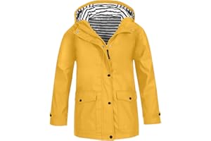 Girls Waterproof Rain Jacket Kids Windproof Windbreaker Zipper Button Down Hooded Raincoat Trendy Pocket Striped Lined Hoodie