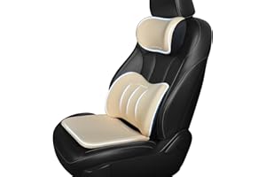 GEEYONTEK 3-Piece Car Seat Cushion with Neck Pillow & Lumbar Support Back Pain Relief Pillow Memory Foam Ergonomic Car Pillow for Driving Seat Office Chair (Beige)
