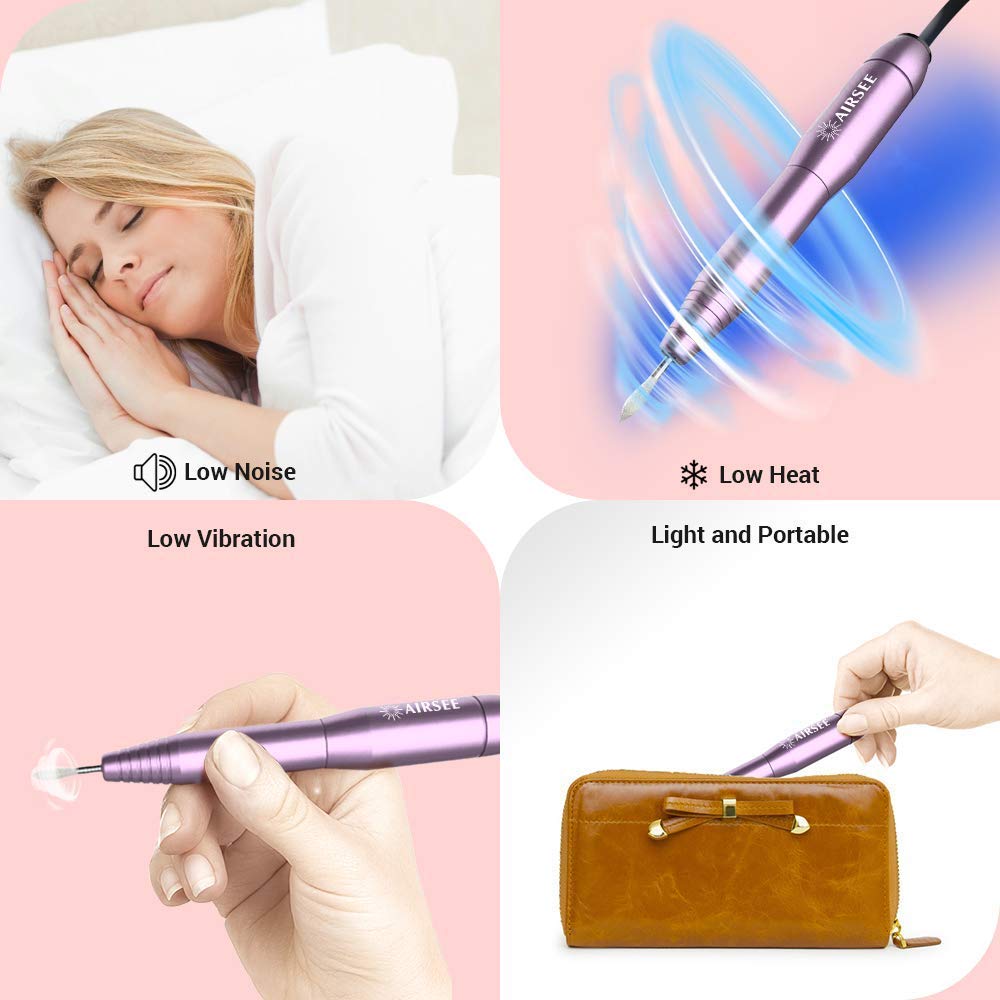AIRSEE Portable Electric Nail Drill Professional Efile Nail Drill Kit For Acrylic, Gel Nails, Manicure Pedicure Polishing Shape Tools with 11Pcs Nail Drill Bits and 56 Sanding Bands: Beauty