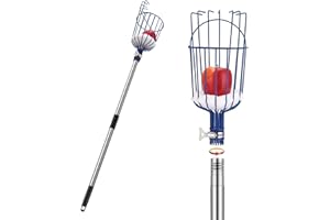 Oak Leaf Fruit Picker, 13 FT Picker Pole with Basket, Length Adjustable Apple Orange Picker Tool Tree Fruit Catcher with Lightweight Stainless Steel Connecting Pole, Foam Pad, 2 Metal Clamp(Upgraded)