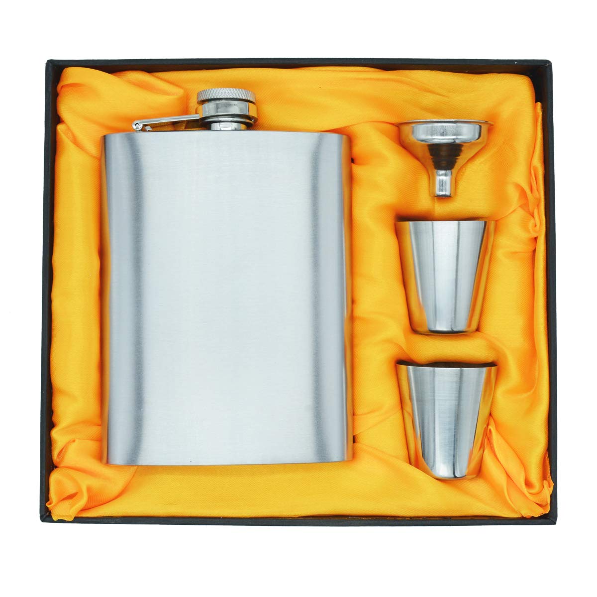 Famgee 304 Stainless Steel Hip Flask, 7 oz, Silver, Brushed Finish, Leak Proof, with 2 Shot Glasses & Funnel, Gift Box Set