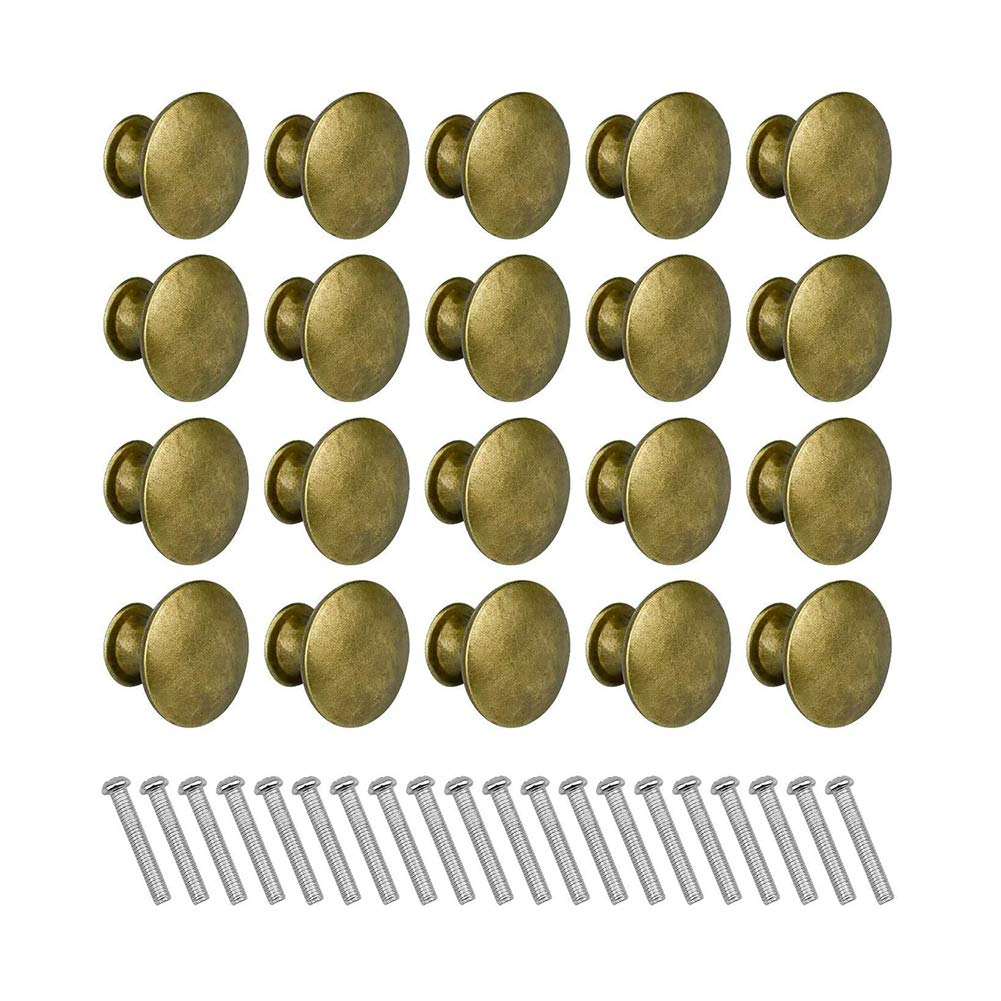 CYH 20 x Round Brass Door Knobs, 30 mm, Drawer Knobs, Vintage Furniture Handles for Dresser and Cabinet
