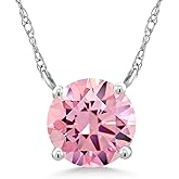 Gem Stone King 18K White Gold Pendant Necklace 1.50 Ct Round Pink Zirconia