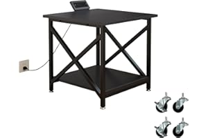METYERRY Large Printer Stand with Power Outlet, with Storage Shelf, 2 Tier Rolling Printer Cart with Industrial Wheels, 23.6 x 23.6 Inches Printer Table for Home Office,Black