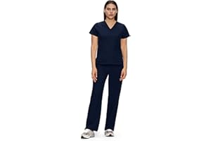 floralhue Scrubs for Women, V-Neck Scrubs Top & Cargo Pants with 12 Pockets, Yoga Waistband, 4 Way Stretch