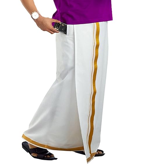 Men's Cotton Dhoti (PKC-DT-JARI-28-32-GOLD _White_ 30)