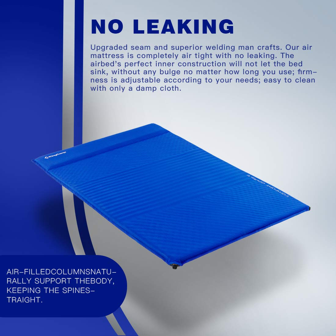 Kingcamp ダブルスリーピングパッド トリプルゾーン キャンピングマット 内蔵枕付き セルフインフレーティング スーパーsale セール期間限定 Tpuコーティング 防湿 B07mm5m4 ブルー アウトドアキャリーバッグ付き 耐久性