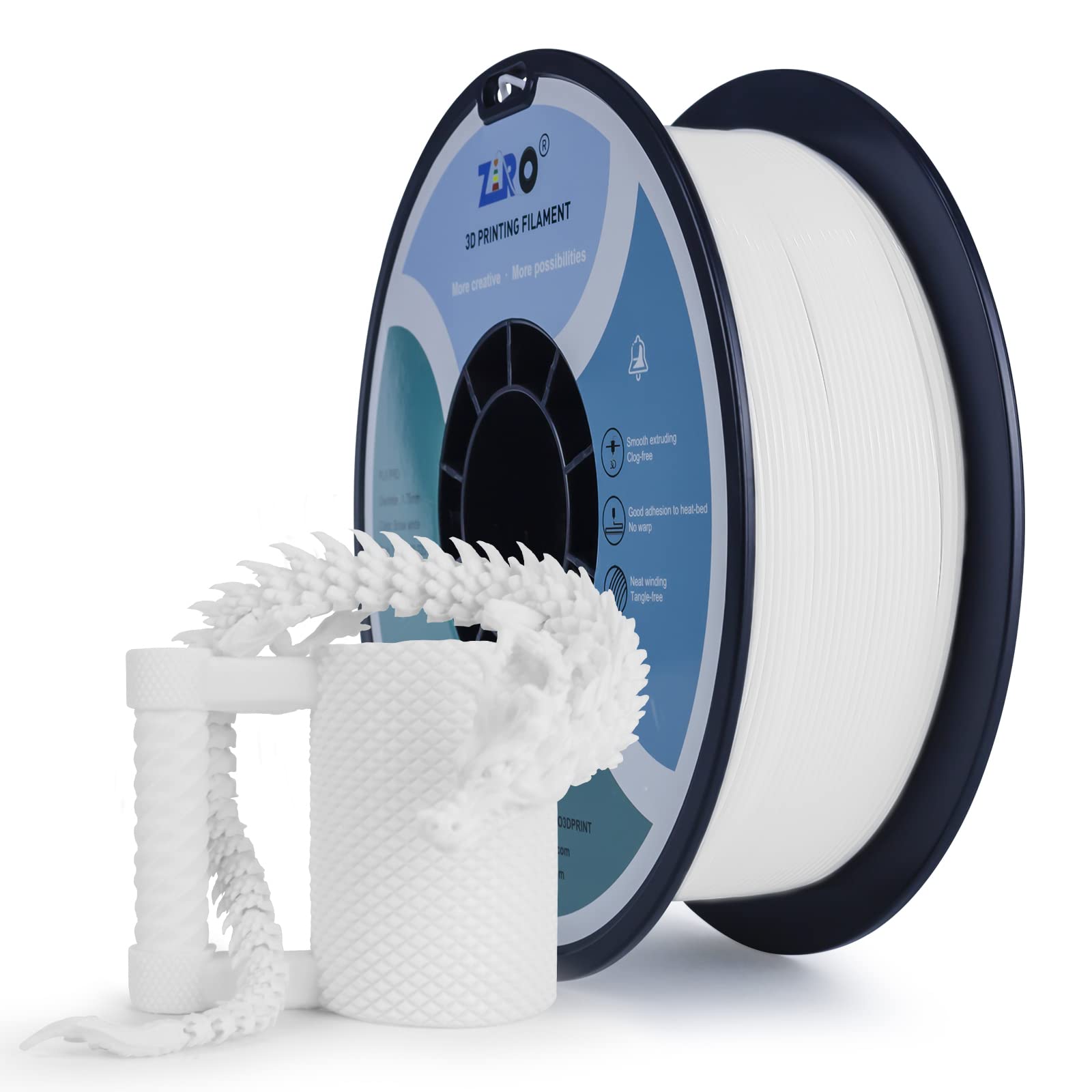 ZIRO PLA Filament 1.75mm, 3D Printer Filament PLA PRO Basic Color Series 1.75mm 1kg (2.2lbs), Dimensional Accuracy +/- 0.03mm, Snow White