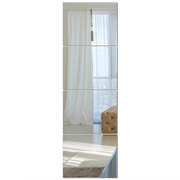 RUOMENG FULL LENGTH WALL MIRROR TILES, GYM MIRRORS 12″ X 15″ X 4PCS SQUARE WALL MOUNTED MIRROR, FRAMELESS MIRROR TILES FOR HOME GYM, BEDROOM, DOOR