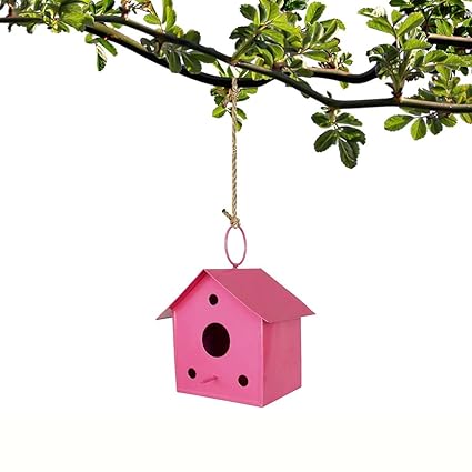 TRT Metal Bird Nest | Garden/ Wall Hanging Bird Setting Nest - Bird House Magenta