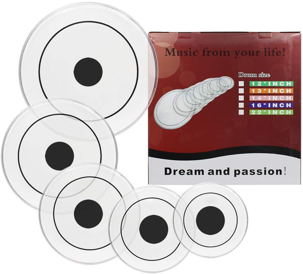 Aromzen New LADE Transparent 12" 13" 14" 16" 22" PET Drum Heads Drum Skins with Dot