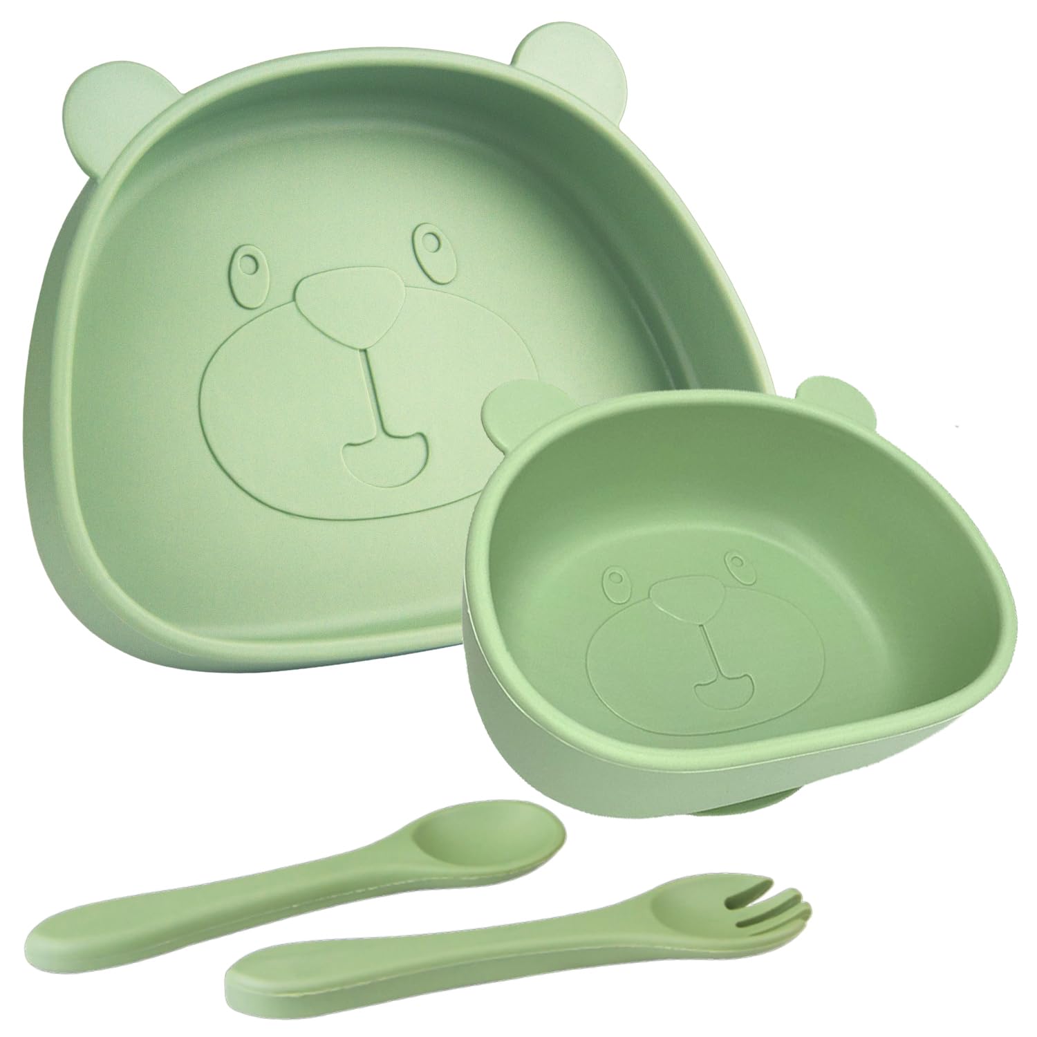 Suction Baby Plate and Bowl Set with Fork Spoon,Non Slip Toddler Divided Placemat,BPA Free Silicone Feeding Set for Babies Toddlers Kids