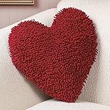 KNLSTORE Red Heart Chenille Toss Pillow Romantic Home Bedroom Sofa Chair Soft Cuddle Plush Cushion V-day Decor Accent Valentine's Day Gift Decoration