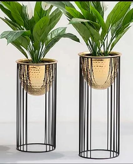 HOMEROX Metal Planter Gold and Black Planter indor Planter Set Off 2