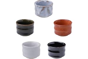 Asayu Japan Ceramic Sake Ochoko Cups Set of 5, 5PCS Mino Ware Pottery Set for Hot or Cold Drinks, Small Size 1.6oz (50ml) Eac