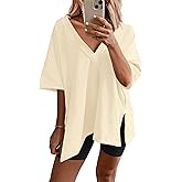 Ekouaer Womens Pajamas 2 Piece Lounge Sets Oversized V Neck T-Shirts Tops Biker Shorts Set Workout Reversible Tracksuit S-XXL