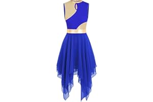 yrsZX Women's Praise Dance Overlays Dress Tunic Metallic Color Block Sleeveless Irregular Hem Worship Lyrical Dance Dress
