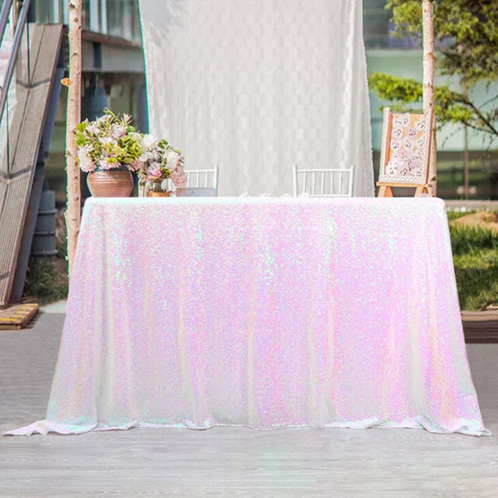 Fanqisi Sequin Wedding Tablecloths 50x102Inches Champagne Blush Seamless Sparkly Table Cover for Party Events Outdoor Dinner Cake Table Decor