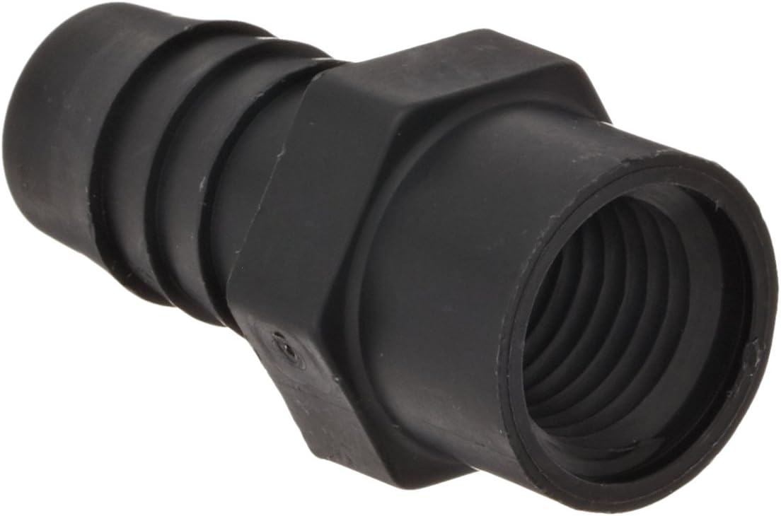Thogus Polypropylene Tube Fitting, Adapter, Black, 3/8" NPT Female x 1/2" Barbed (Pack of 10)