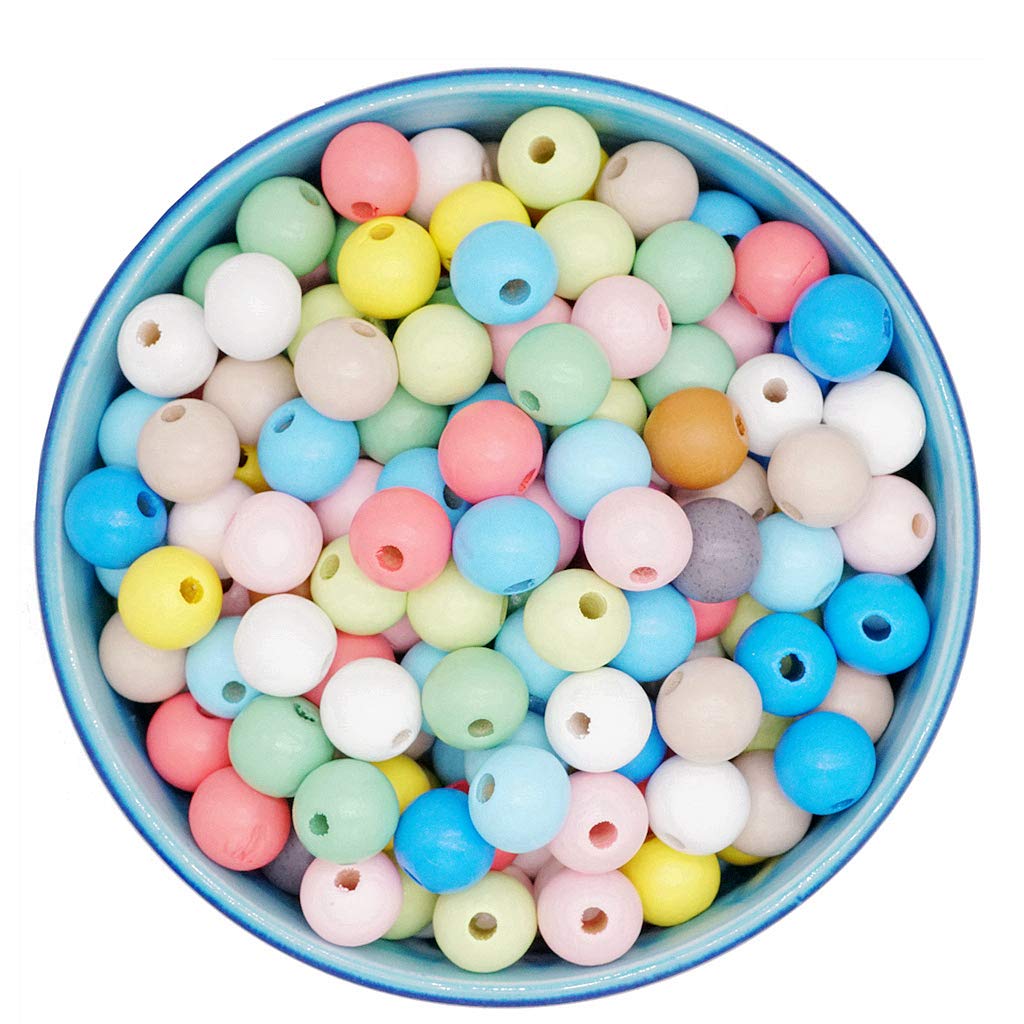Feelairy 600pcs Colorful Wooden Beads 8mm Pastel Round Craft Beads for Stringing Mixed Color Wooden Beads with Hole for DIY Bracelets