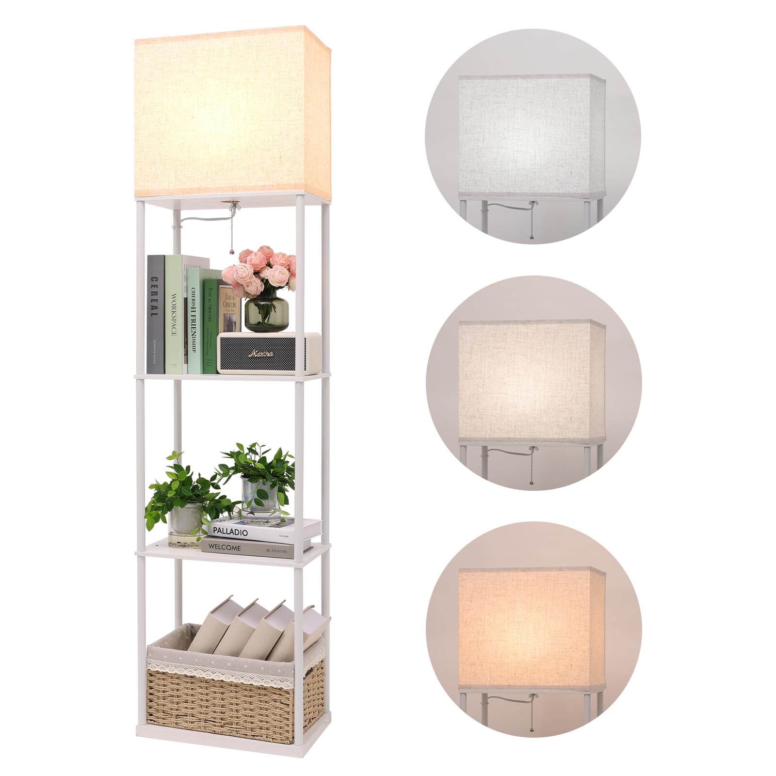 Gupuzm Floor Lamp with Shelves, Large Size Rectangle Standing Lamp with 3 Color Temperature Bulb, Corner Display Bookshelf Lamp for Living Room, Bedroom and Office（White-9W） Image