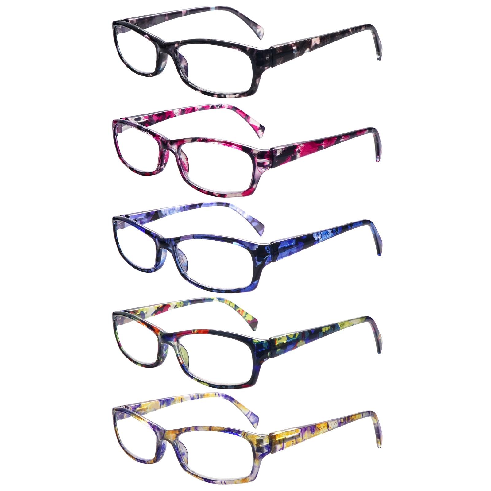 ZONLON 5 Pack Reading Glasses for Women - Anti Blue Light Lightweight Readers with Spring Hinges (5 multicolor, 0.75, x)