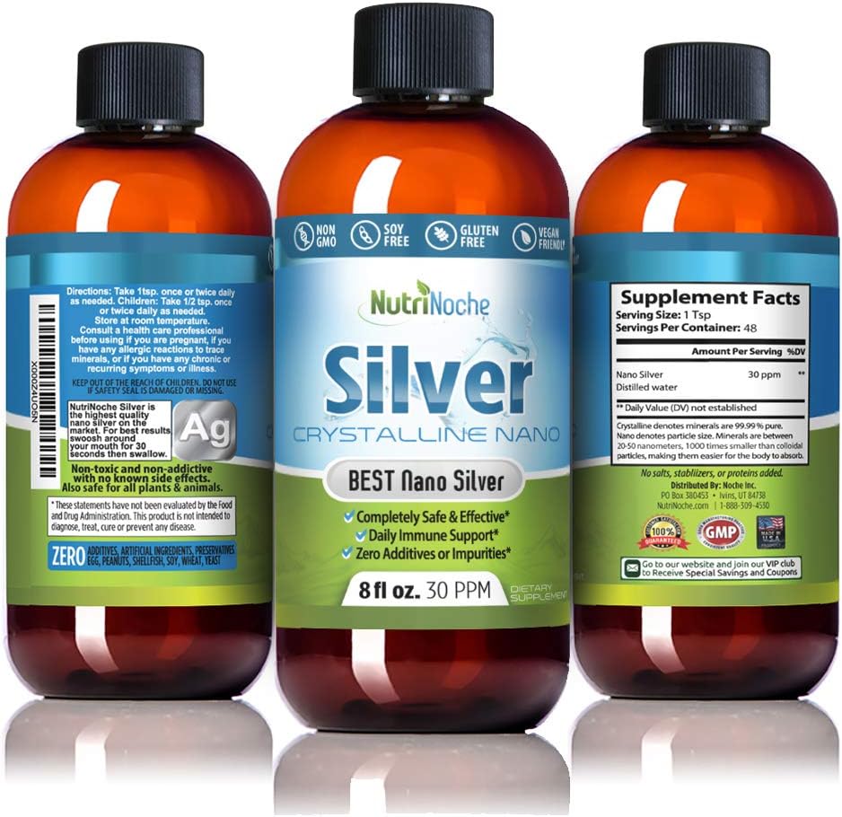 NutriNoche Colloidal Silver Mineral Liquid Supplement - Daily Immune System Support - Colloidal Nano Silver 30 PPM (8 Ounces): Health & Personal Care