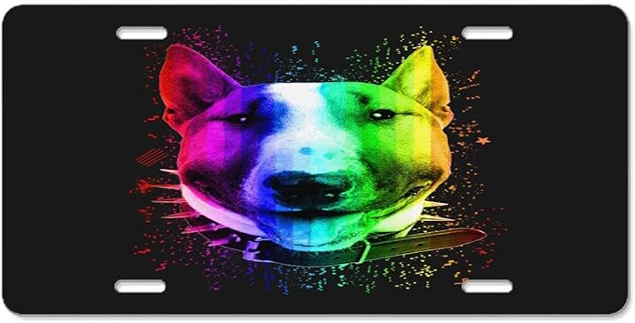Amazon Co Jp Iliogine レインボー グラフィティ ブルテリア 犬 ナンバープレート フレーム タグ ホルダー 車 トラック アクセサリー ギフト タグ カバー スポーツ アウトドア