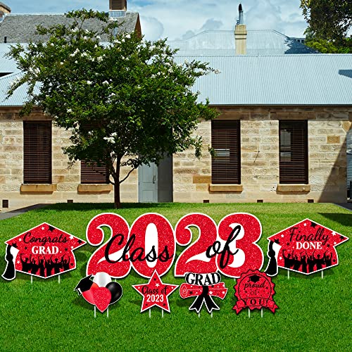 2023 Graduation Yard Sign Stakes Decorations - Congrats Grad Class of 2023 Outdoor Lawn Decor - High School College Grad Graduation Party Decoration Supplies(Red)