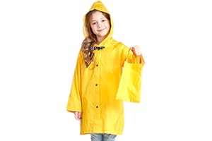 Yiluweinir Kids yellow Raincoat with Bows Girl Boy Waterproof Hood Yellow Rain Jacket Outdoor Age 2-7 with Bag