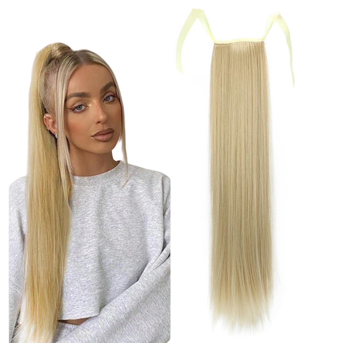 prinfantasy Blonde Wig Long Straight Ponytail Extensions Body Straight Wrap Around Hair Ponytails Curly Synthetic Hairpieces for Women Girls,GBMW038 — image 1