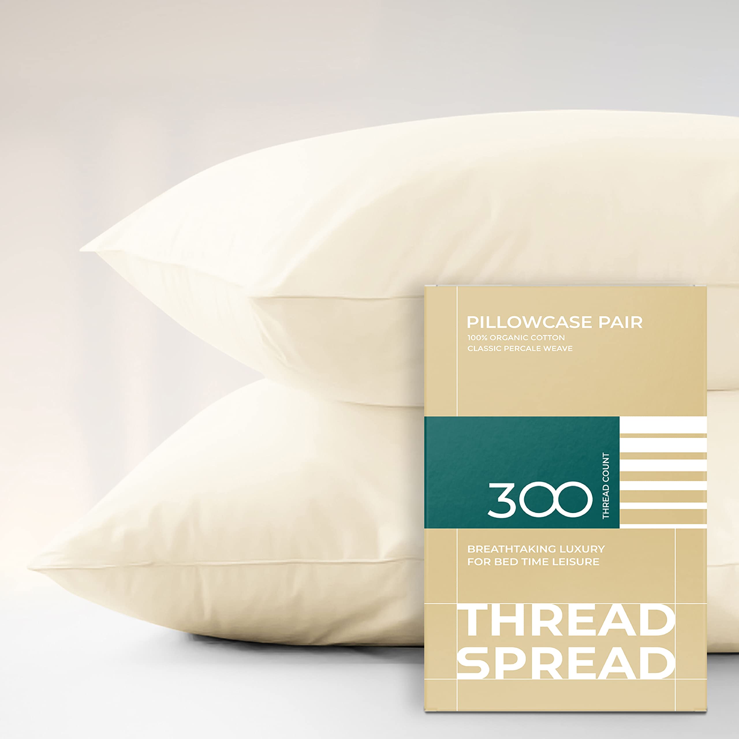 Photo 1 of THREAD SPREAD 100% Organic Cotton Pillowcases - Soft and Crisp, Cooling Percale Weave, Breathable Pillow Covers, Set of 2 (Queen Size, Ivory)