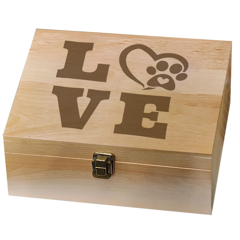 Photo 1 of arricraft 1 Pc Love Theme Memory Keepsake Box, Paw Print Heart Love Valentine's Day Wood Memory Box with Hinged Lids Keepsake Chest for Wedding Anniversary Picture Letter Storage 9.6x7.6x4 inch