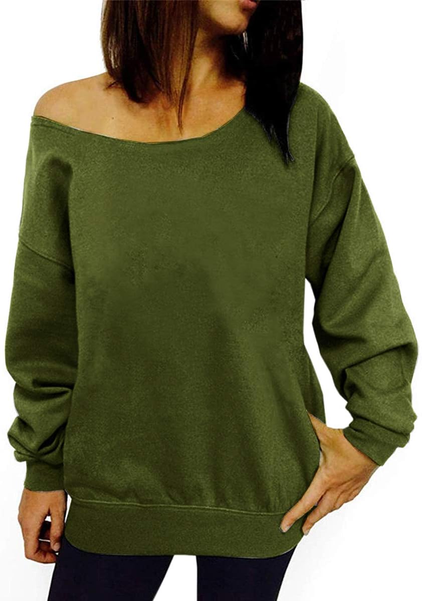 TWKIOUE Women's Off Shoulder Sweatshirt Letter Print Slouchy Pullover Shirts