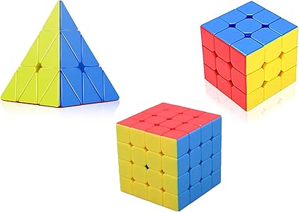 SHANBUYERS - Xplore the Unxplored Rubik�s High Speed & Smooth Stickerless Brainstorming Magic Puzzle Cube Combo - Anti Stress for Adults and Kids (3X3 4x4 and Pyraminx) - Set of 3