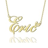 AOLO Eric Heart Name Necklace 18k Gold Plated