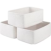 OIASKET 3 Pack Small Storage Baskets for Organizing, Cute Woven Decorative Gift Baskets for Shelves, Mini Closet Organizer Bins with Handles-13''Lx8.66''Wx5.11''H-White