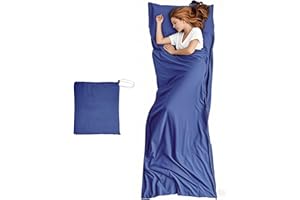 JASKFG Lightweight Sleeping Bag Liner Single & Double Camping Travel Sleep Sack for Backpacking Hotels & Hostels (Blue, 75cmX