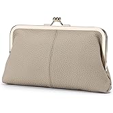 mpeak filters Vintage Kiss Lock Wallet for Women, Genuine Leather Multi-card Slots Card Holder Clutch Purse Travel Wallet (Gray)