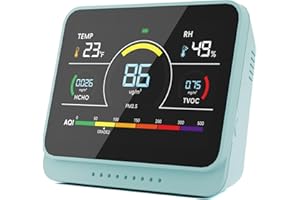 PERFORMANCE GURU 13-in-1 Air Quality Monitor Indoor with Beep Alarm, 6AQI Air Quality Detector with PM1.0 | PM2.5 | PM10 | Temp | HUM | Formaldehyde | VOC Tester for Home Office Plant (Peacock Blue)