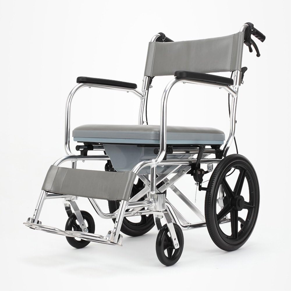 LIU UK Walker Toilet Chair, Elderly And Disabled Toilet Bowl Aluminum Alloy Pregnant Women Collapsible Bath Chair Belt Wheel Toilet