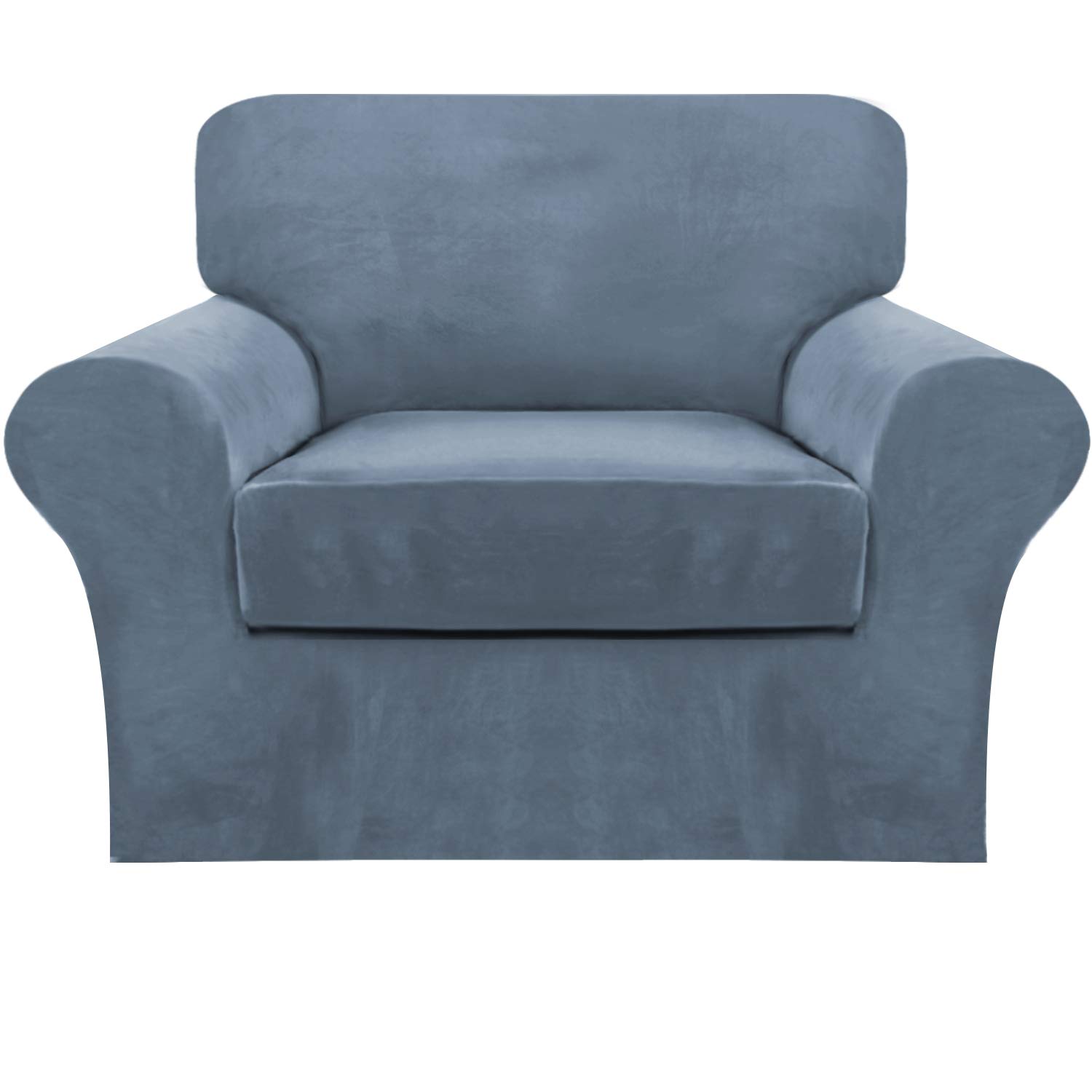 Photo 1 of FantasDecor 2 Piece Chair Sofa Covers Velvet for Living Room Slipcovers with Individual Cushion Elastic Furniture Protector for Pets, Machine Washable (Armchair, Stone Blue)