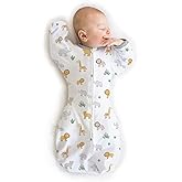 Amazing Baby Transitional Swaddle Sack, Arms Up Half-Length Sleeves & Mitten Cuffs, Swaddle for Newborn Transition to Baby Sleep Sack Wearable Blanket, Small, 0-3 Month, 6-14 lb, On Safari